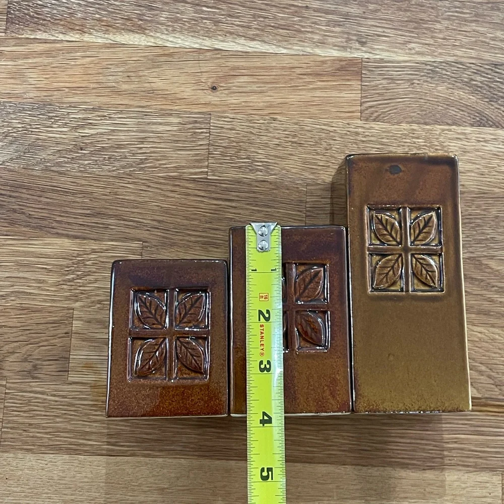 3 Vintage MCM candle holders. Pillar votive candle holders. Glazed ceramic brown